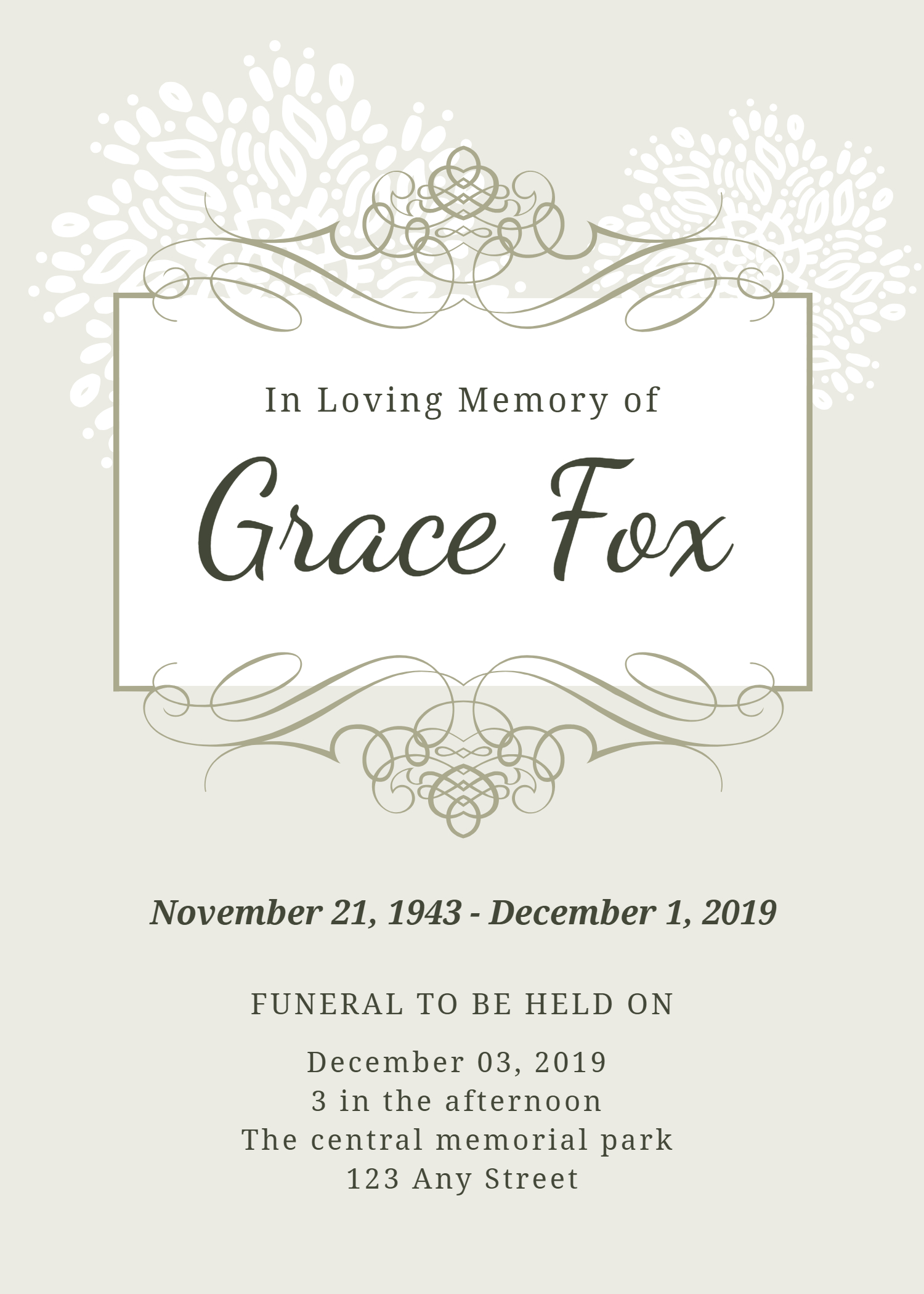 elegant funeral invitation